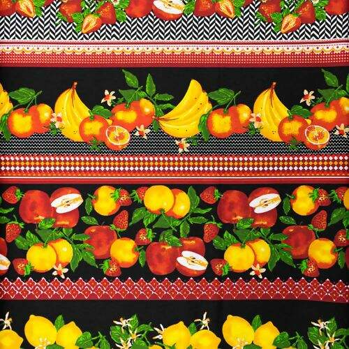 Tecido de Algodão Estampado (Meio Metro) - Faixas Frutas