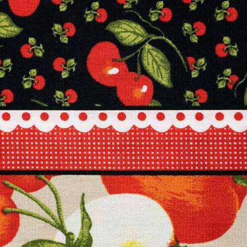 Tecido de Algodão Estampado 0,55x1,50m - Faixas Frutas e Legumes