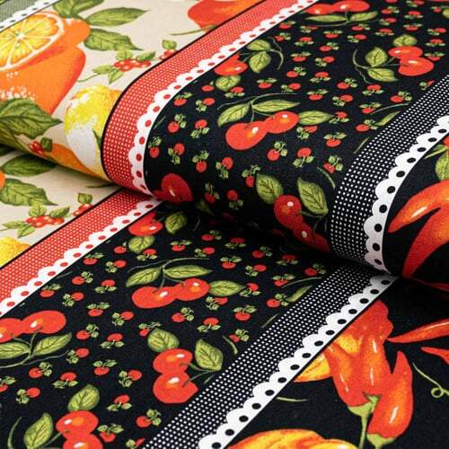 Tecido de Algodão Estampado 0,55x1,50m - Faixas Frutas e Legumes