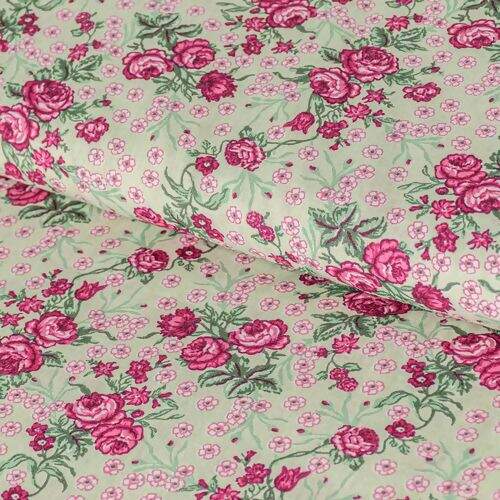 Tecido de Algodão Estampado (Meio Metro) - Floral Verde e Pink