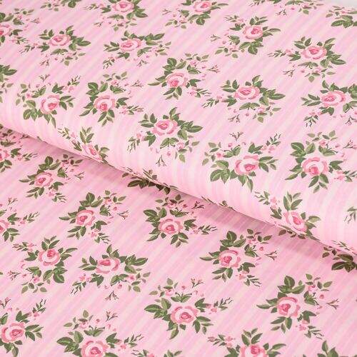 Tecido de Algodão Estampado (Meio Metro) - Floral Pássaro Rosa