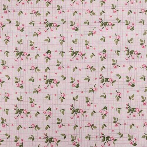 Tecido de Algodão Estampado (Meio Metro) - Floral Pássaro Rosa Mini
