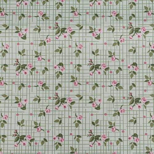 Tecido de Algodão Estampado (Meio Metro) - Floral Pássaro Verde Mini