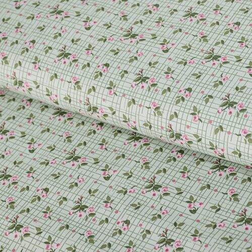 Tecido de Algodão Estampado (Meio Metro) - Floral Pássaro Verde Mini