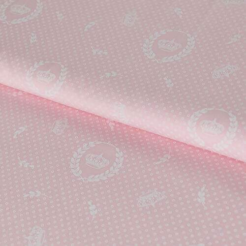 Tecido de Algodão Estampado (Meio Metro) - Coroa Rosa e Branco