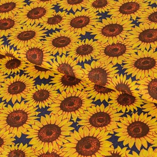 Tecido de Algodão Estampado (Meio Metro) - Girassol Marinho