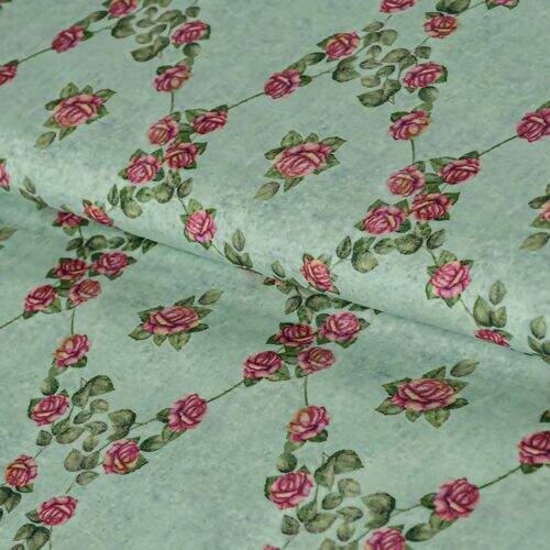 Tecido de Algodão Estampado (Meio Metro) - Floral Fundo Verde
