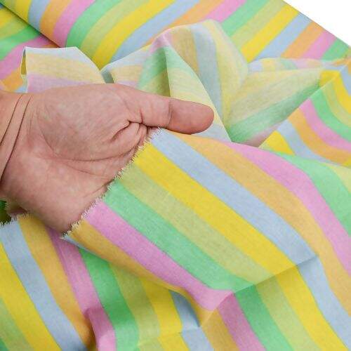 Tecido de Algodão Estampado (Meio Metro) - Listrado Multicor Tons Claros