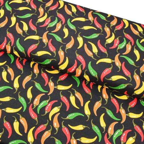 Tecido de Algodão Estampado (Meio Metro) - Pimentas Fundo Preto