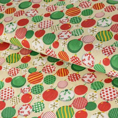 Tecido de Algodão Estampado (Meio Metro) - Natal Bola Natalina Bege