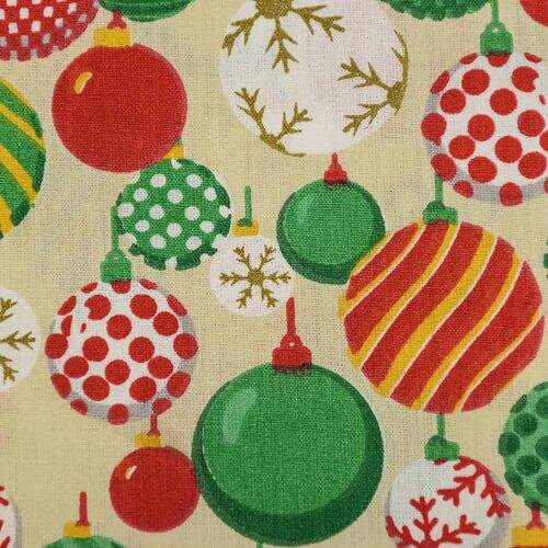 Tecido de Algodão Estampado (Meio Metro) - Natal Bola Natalina Bege