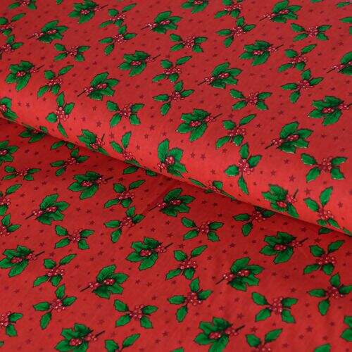 Tecido de Algodão Estampado (Meio Metro) - Holly Pequeno Vermelho