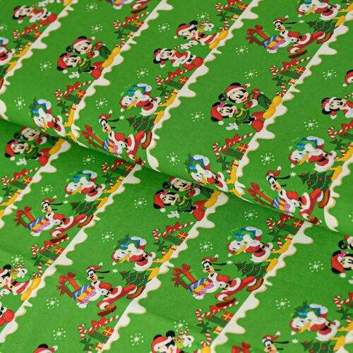 Tecido de Algodão Estampado (Meio Metro) - Natal Mickey & Minnie Verde