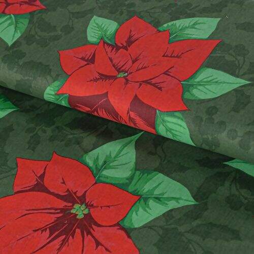 Tecido de Algodão Estampado (Meio Metro) - Natal Poinsétia Grande Fundo Verde