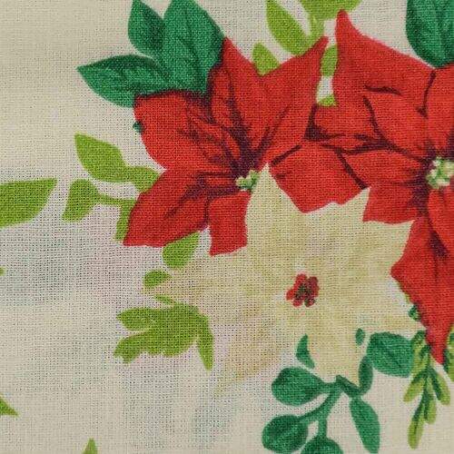 Tecido de Algodão Estampado (Meio Metro) - Natal Poinsétia Média Fundo Bege
