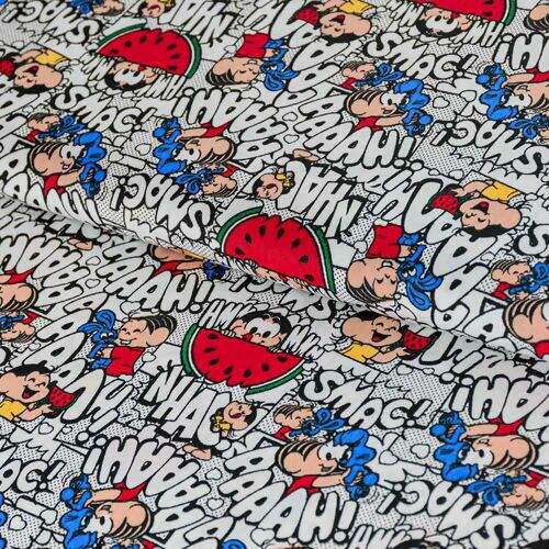 Tecido de Algodão Estampado (Meio Metro) - Coleção Turma da Mônica Onomatopeia