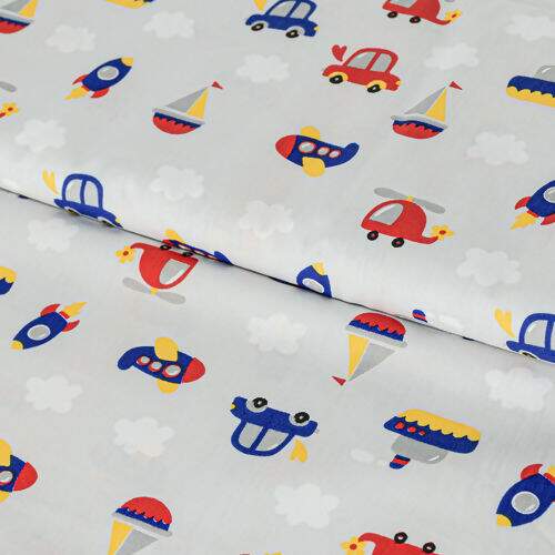 Tecido de Algodão Estampado (Meio Metro) - Aviões Fundo Cinza