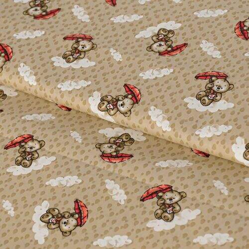 Tecido de Algodão Estampado (Meio Metro) - Ursinho Fundo Bege