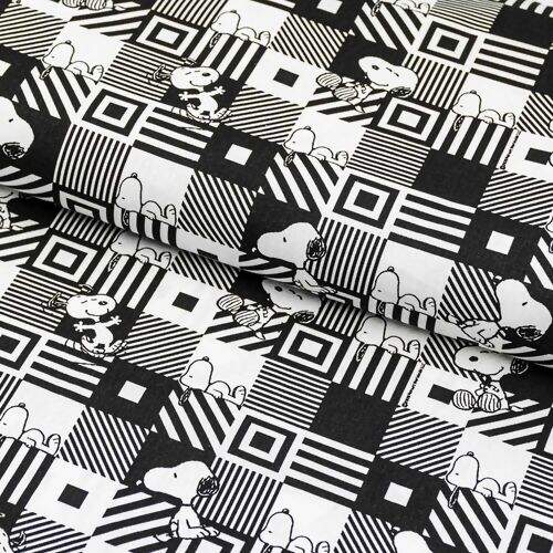 Tecido de Algodão Estampado (Meio Metro) - Snoopy Geométrico B&W