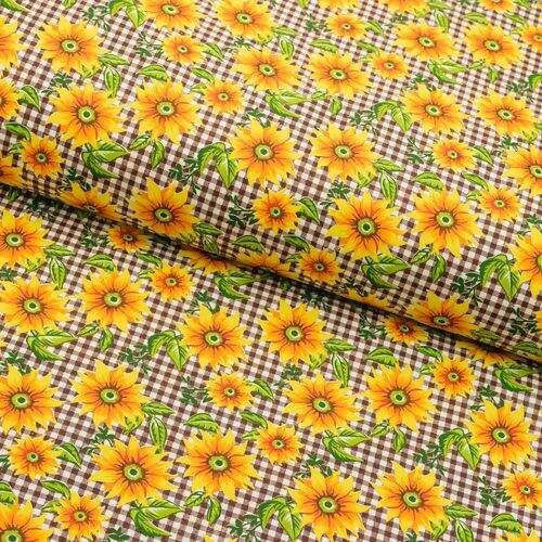 Tecido Tricoline Estampado Xadrez com Girassol 0,50x1,50m