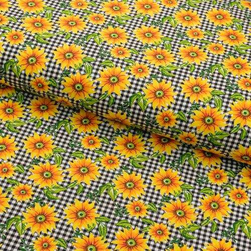 Tecido Tricoline Estampado Xadrez com Girassol 0,50x1,50m