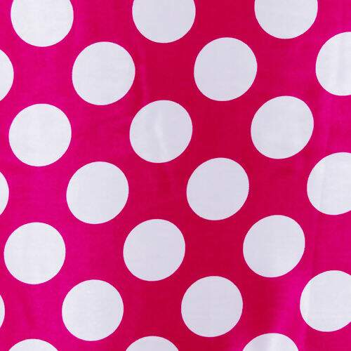 Tecido de Cetim Estampado sem Elastano 1,50m Largura - 1 Metro Cor:Bolas Brancas 40 mm Fundo Pink