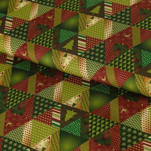 Tecido de Algodão Estampa Digital (Meio Metro) - Natal Patchwork Triângulos