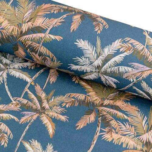 Tecido de Decoração Havana Estampa Digital com Proteção (Meio Metro) - 5651D Coqueiros Fundo Azul
