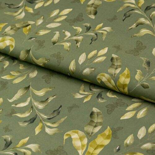 Tecido de Algodão Estampa Digital (Meio Metro) - Folhagens Verde Farfalle