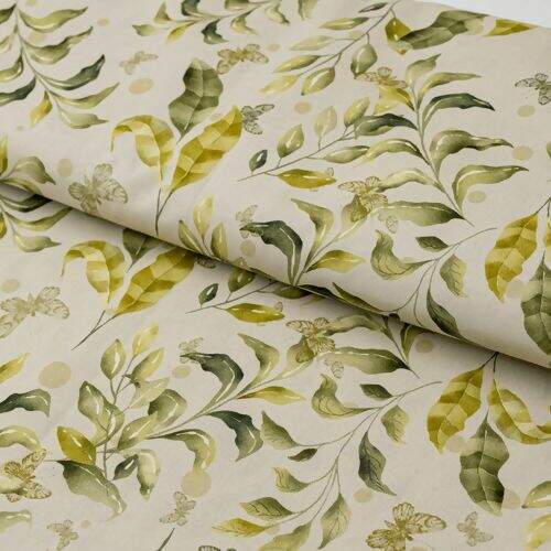 Tecido de Algodão Estampa Digital (Meio Metro) - Folhagens Bege Farfalle