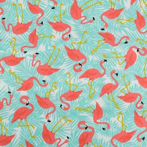 Tecido de Algodão Estampado Círculo 0,50 x1,50 mt - Cor 2109 Flamingos Folhagem