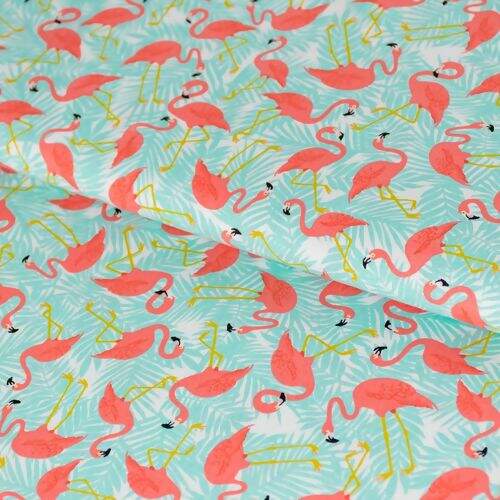 Tecido de Algodão Estampado Círculo 0,50 x1,50 mt - Cor 2109 Flamingos Folhagem