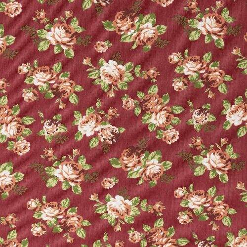 Tecido de Algodão Estampado (Meio Metro) - 2257 Vermelho Floral Grande