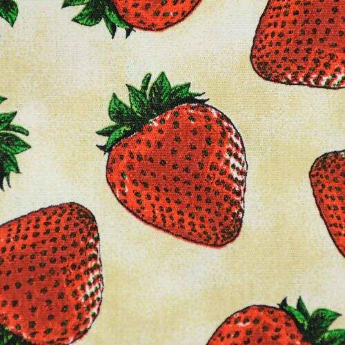 Tecido de Algodão Estampado (Meio Metro) - Morangos Fundo Bege