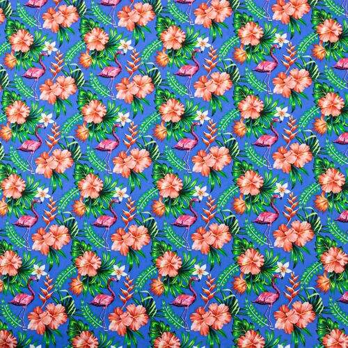 Tecido de Algodão Estampa Digital (Meio Metro) - Flamingo Floral Azul