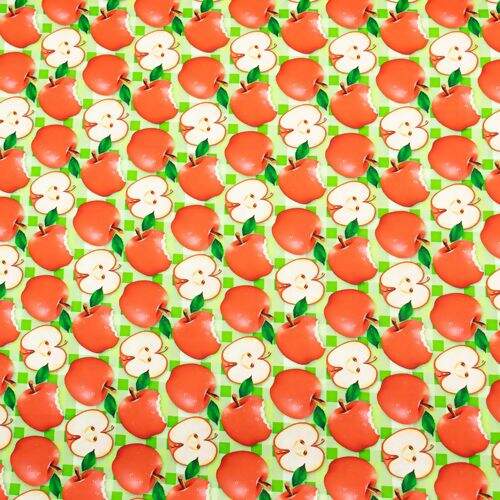 Tecido de Algodão Estampa Digital (Meio Metro) - Maçã Picnic Verde 