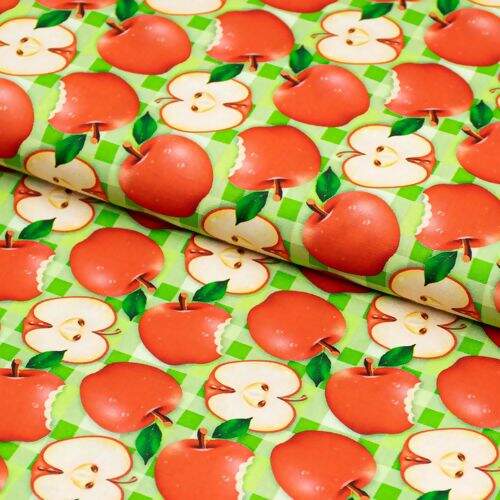 Tecido de Algodão Estampa Digital (Meio Metro) - Maçã Picnic Verde 
