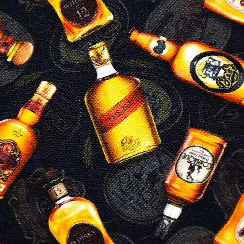 Tecido de Algodão Estampa Digital (Meio Metro) - Whisky Fundo Preto