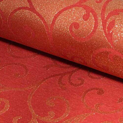 Tecido Jacquard Lurex (Meio Metro) c/ 1,40 mt de Largura - Vermelho e Dourado