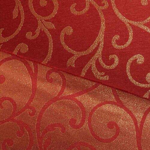 Tecido Jacquard Lurex (Meio Metro) c/ 1,40 mt de Largura - Vermelho e Dourado