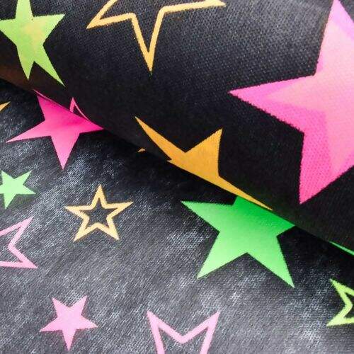 TNT Estampado Estrelas Neon Fundo Preto - 1 Metro