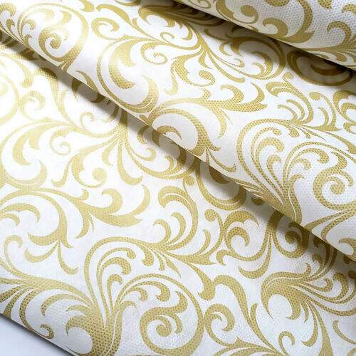 TNT Estampado Supper Largura 1,40m - 1 Metro Cor:1067B Arabesco Branco Ouro