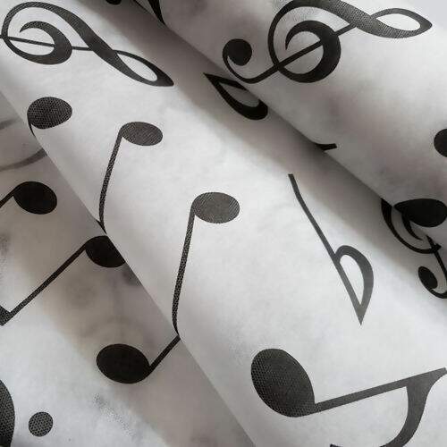 TNT Estampado Supper Largura 1,40m - 1 Metro Cor:1007A Notas Musicais Branco e Preto