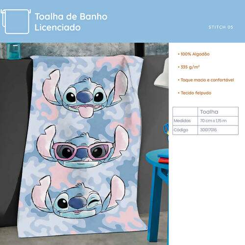Toalha de Banho Infantil Döhler 70x115cm Stitch