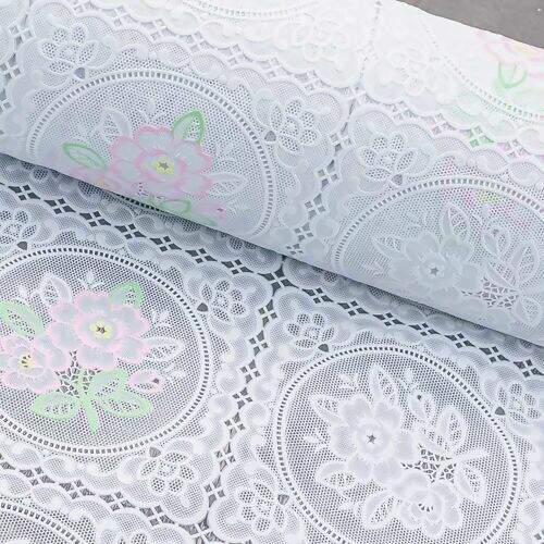 Toalha de Plástico Rendada Cute Branco e Pink 1,00x1,40 mt