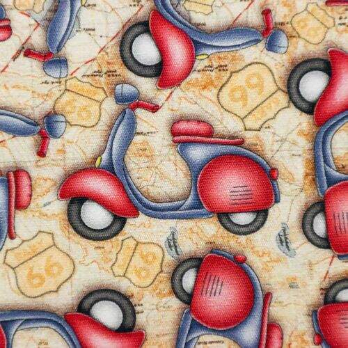 Tecido de Algodão Estampa Digital (Meio Metro) - Lambretas Vermelhas