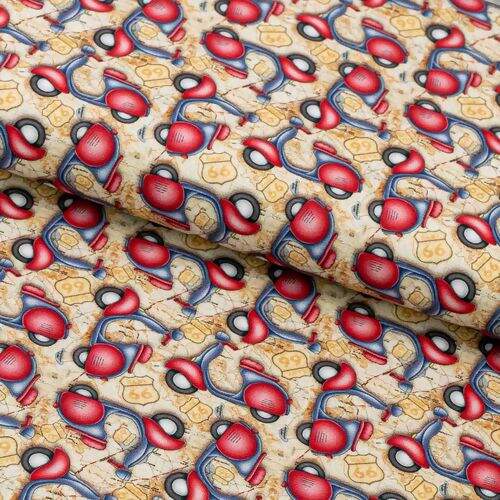 Tecido de Algodão Estampa Digital (Meio Metro) - Lambretas Vermelhas