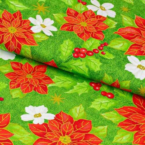 Tecido de Algodão Estampado (Meio Metro) - 2410 Natal Flor Espirito Santo