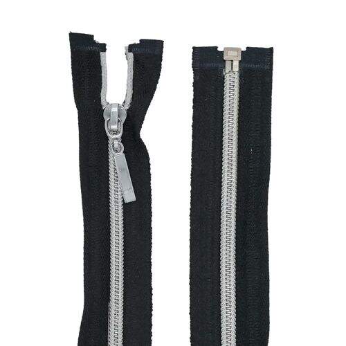 Zíper Aluminizado Separável 65 cm - Pct c/ 05 unidades Cor:Preto com Prata