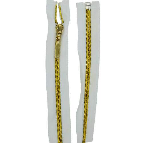 Zíper Aluminizado Separável 45 cm - Pct c/ 05 unidades Cor do Zíper Metalizado:Branco com Dourado